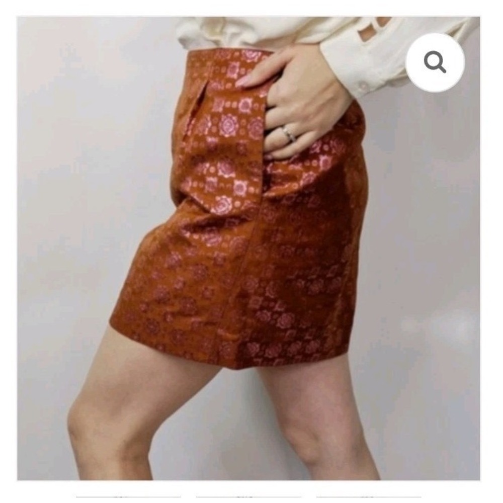 J.Crew Collection Silk Blend Metallic Brocade Mini Skirt Copper Pink 6 Pockets